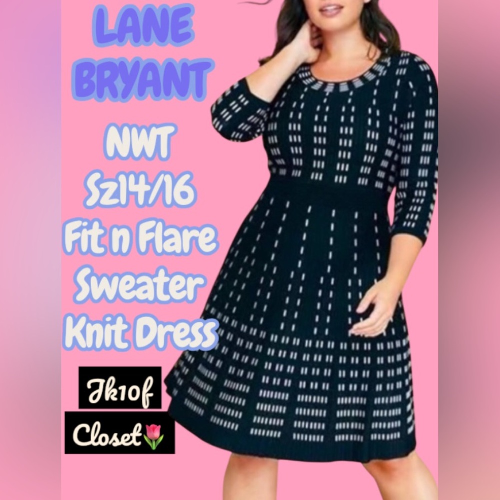 🌹NWT LANE BRYANT 14/16 A-LINE SWEATER KNIT BLK/WHITE DRESS - Picture 9 of 9